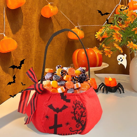 YIMWNYI Halloween Candy Bag, Handheld Pumpkin Bag, Trick or Treat Accessory, Spacious Carrying Tote, Adorable Bowknot Design, Perfect for Halloween Celebrations