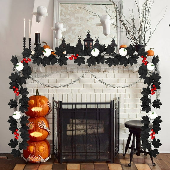 YIMWNYI Halloween Decoration Artificial Leaf Garland, Maple Leaf Wreath for Home Decor, Indoor Outdoor Halloween Party Decor, Fall Decorations, Faux Rattan Vine for Festive Ambience