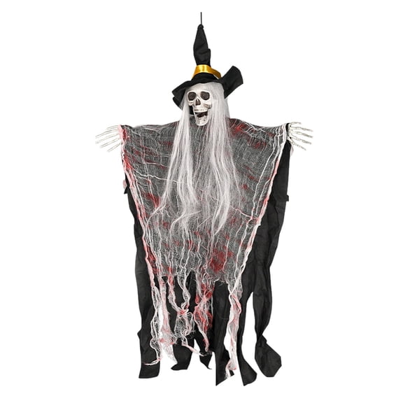 YIMWNYI Halloween Decoration Skeleton Hanging Ghost Witch with Hat, Realistic Design, Movable Jaw, Perfect for Parties and Events, Eye-catching Holiday Decor, Photo Prop