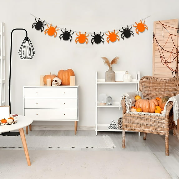 YIMWNYI Halloween Party Flag Decoration - Non-Woven Fabric Banner for Shopping Mall, Window, and Home Halloween Decorations, Festive Theme with Skeleton and Letters