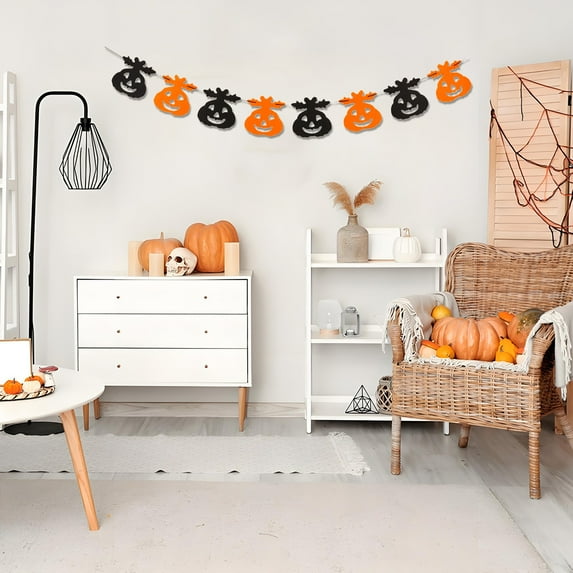 YIMWNYI Halloween Party Flag Decoration - Non-Woven Fabric Banner for Shopping Mall, Window, and Home Halloween Decorations, Festive Theme with Skeleton and Letters