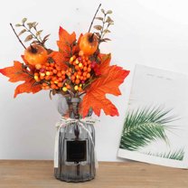 YIMWNYI Halloween Simulation Decorated Maple Leaf with Pumpkins, Fall Decor for Home, Multi-Scene Use, Perfect for Thanksgiving and Autumn Decorations, Realistic Maple Leaves, Seasonal Home Ambience