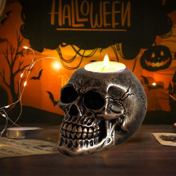 YIMWNYI Halloween Skeleton Candlestick, Resin Skull Candle Holder, Desktop Decoration for Entryway, Halloween Party and Home Decor, Unique Ghost Festival Ornament