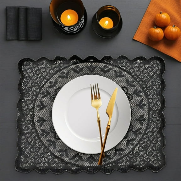 YIMWNYI Halloween Table Mat Kitchen & Outdoor Decoration, Lace Doilies Crochet Placemats, Indoor Decoration, Easy Wash Reusable, Perfect for Dinner Table, Sofa, Coffee Table