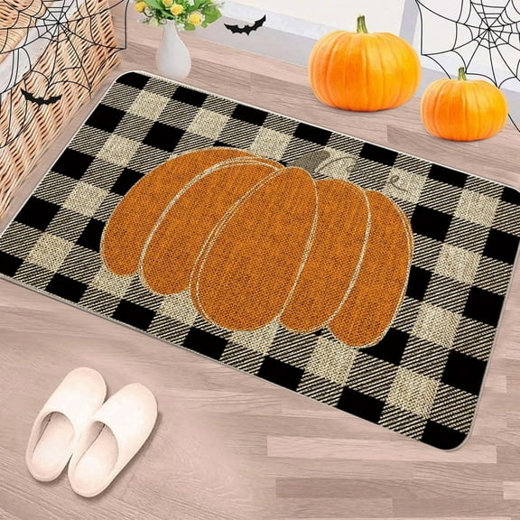 YIMWNYI Halloween-Themed Pumpkin Door Mat, Spooky Entryway Rug, Trick-or-Treat Decor, Non-Slip Wiper, festive Halloween decoration, indoor/outdoor welcome mat