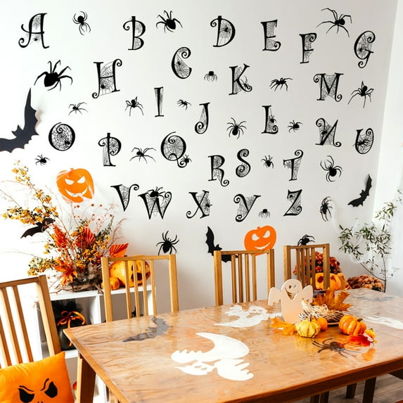 YIMWNYI Halloween Web Letter Wall Stickers, 18PCS Decorative Interior Decals, Perfect for Living Room Decor, Unique Party Decorations, Eerie Alphabet Wall Art
