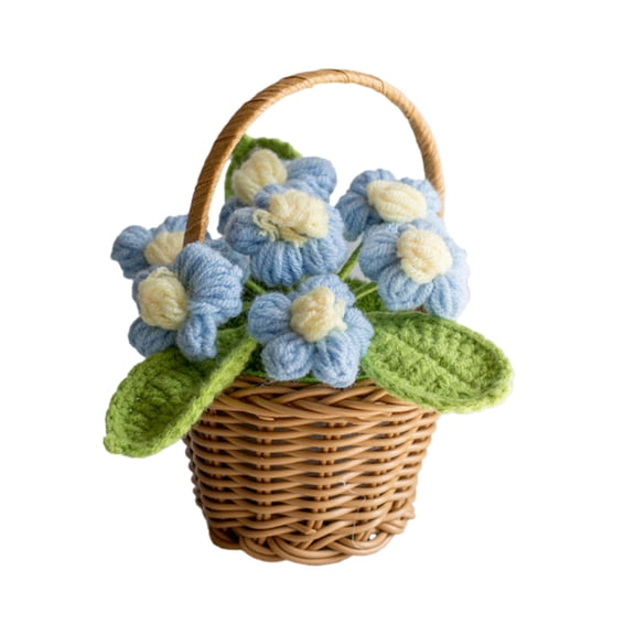 YIMWNYI Hand Woven Artificial Flowers Basket, Valentine's Day Mini Flower Basket, Decorative Flower Arrangement, Multi-Color Cotton Roses Gift
