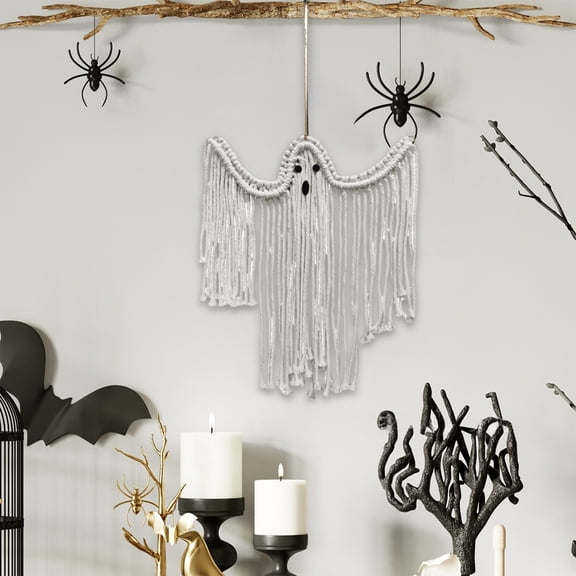 YIMWNYI Handwoven Ghost Ornaments, Halloween Decorations, Macrame Wall Decor, Cute Tassels for Holiday Parties, Spooky Home Accents, Unique Haunted Decor