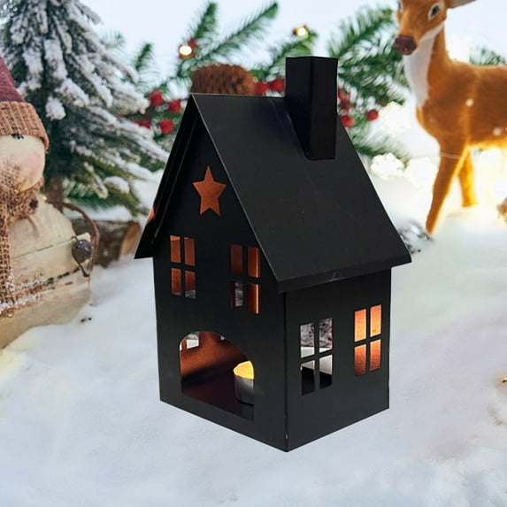 YIMWNYI Hollow Out Small House Candle Ornament, Vintage Iron Candle Holder, Decorative Tabletop Lantern, Cozy Home Decor Accent, Safe and Sturdy Design, Multi-Purpose Candle Holder