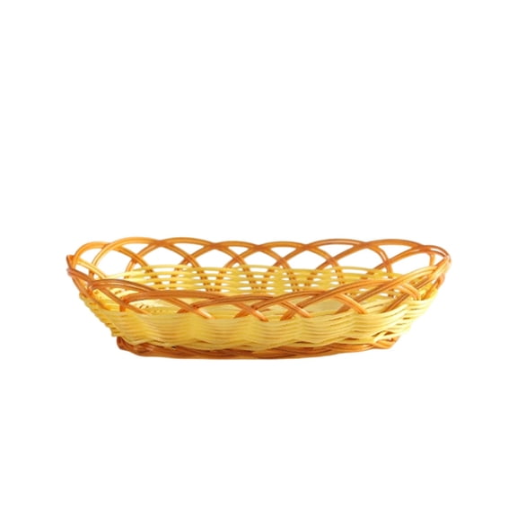YIMWNYI Imitation Rattan Snack Basket, Plastic Woven Popcorn and French Fries Holder, Durable Fruit Organizer for Kitchen and Home, Reinforced Handled Design
