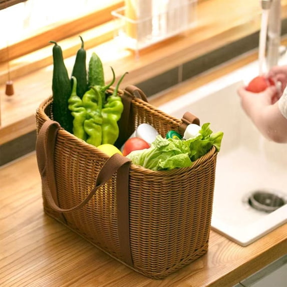 YIMWNYI Imitation Vines Weaving Storage Basket, Durable Plastic, Handheld Weaving Basket, Perfect for Home Storage, Outdoor Camping, Vegetable Shopping, Multifunctional Organizer