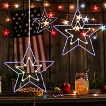 YIMWNYI Independence Day Iron Forged Glowing Pentagram Shaped Window Lights, Red White Blue LED Patriotic Star Lights for 4th of July, Memorial Day, USB Powered Holiday Decorations