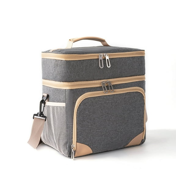 YIMWNYI Insulated Lunch Box for Women, Leakproof Cooler Bag with Adjustable Shoulder Strap, Personalized Adult Lunch Bag for Work, Picnic, Camping, Multi-Pocket Design, Gray & Navy