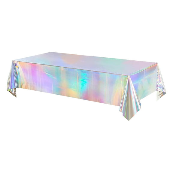 YIMWNYI Iridescent Tablecloth, Shiny Disposable Table Cover, Waterproof Plastic Table Decoration, Party Supplies, Easy Clean Holographic Foil Table Cloth, Suitable for Indoor and Outdoor Events