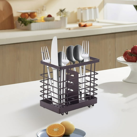 YIMWNYI Iron Chopsticks and Utensil Stand, Multi-functional Flatware Organizer with Drainage Holes for Kitchen Countertops, Durable Silverware Holder for Forks, Spoons, Knives