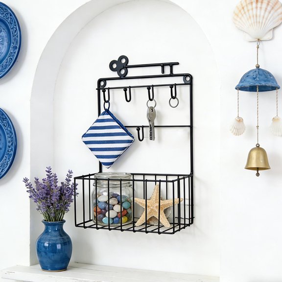 YIMWNYI Key Hook Storage Box, Modern Wall-Mounted Organizer, Iron Hanging Rack, Decorative Entryway Storage, Clutter Control Solution, Versatile Home Accessories