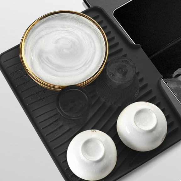 YIMWNYI Kitchen Drying Mat, Non-Slip Silicone Heat-Resistant Drying Pad, Multi-Use Countertop Dish Draining Mat with Raised Ridges, Soft and Foldable, Easy to Clean, for Dishes, Pots, and Pans