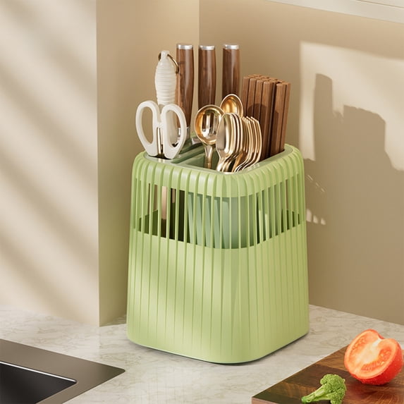 YIMWNYI Kitchen Rotating Storage Rack, Multi Functional Knife Rack, Utensil Holder, Stylish Countertop Organizer, Drainage Design for Chopsticks and Spoons, Kitchen Tool Storage Solution