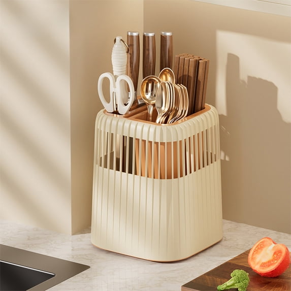 YIMWNYI Kitchen Rotating Storage Rack, Multi Functional Knife Rack, Utensil Holder, Stylish Countertop Organizer, Drainage Design for Chopsticks and Spoons, Kitchen Tool Storage Solution