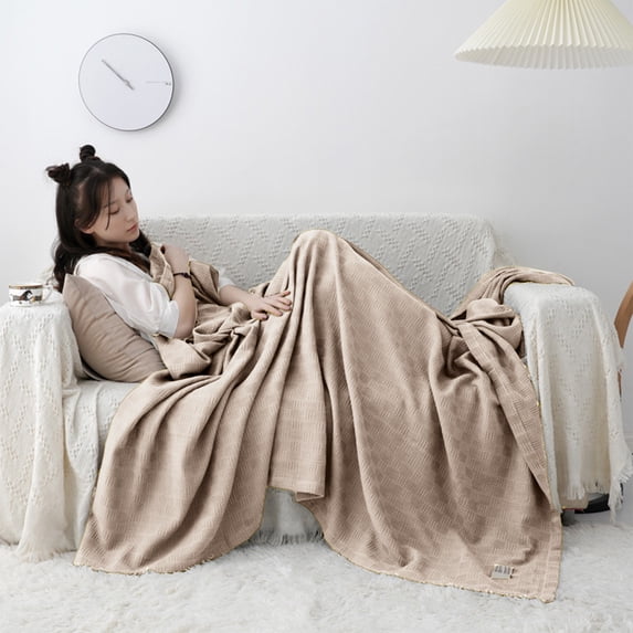 YIMWNYI Knitted Gauze Cover Blanket Soft Cozy Throw Blanket Lightweight Portable Warm Summer Quilt, Versatile for Indoor Outdoor Use, No Shedding, Double Sided Edging, Travel Friendly
