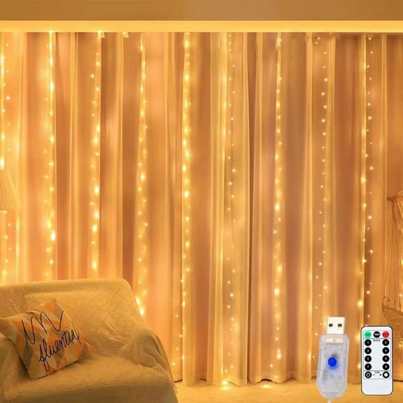 YIMWNYI LED Copper Curtain Lights, USB Remote Control String Lights, Adjustable Brightness, Multiple Flashing Patterns, Ideal for Christmas Holiday Decoration, Perfect for Room and Party Lighting