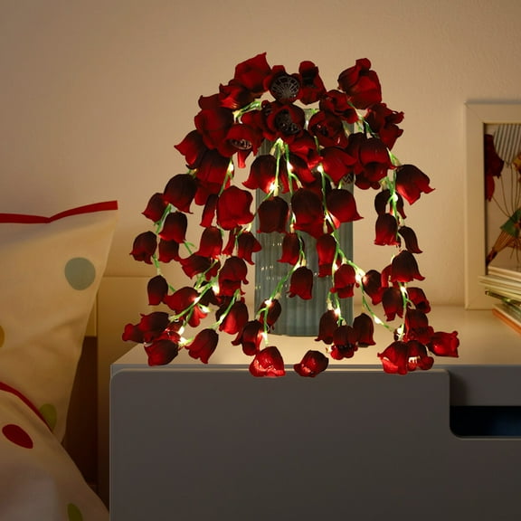 YIMWNYI LED Lilies Of The Valley Bouquet, 10 Artificial Plants with LED String Lights, Home Bedroom Decoration, Romantic Night Light, Pink/Red Flowers for Home, Party, and Wedding Decor