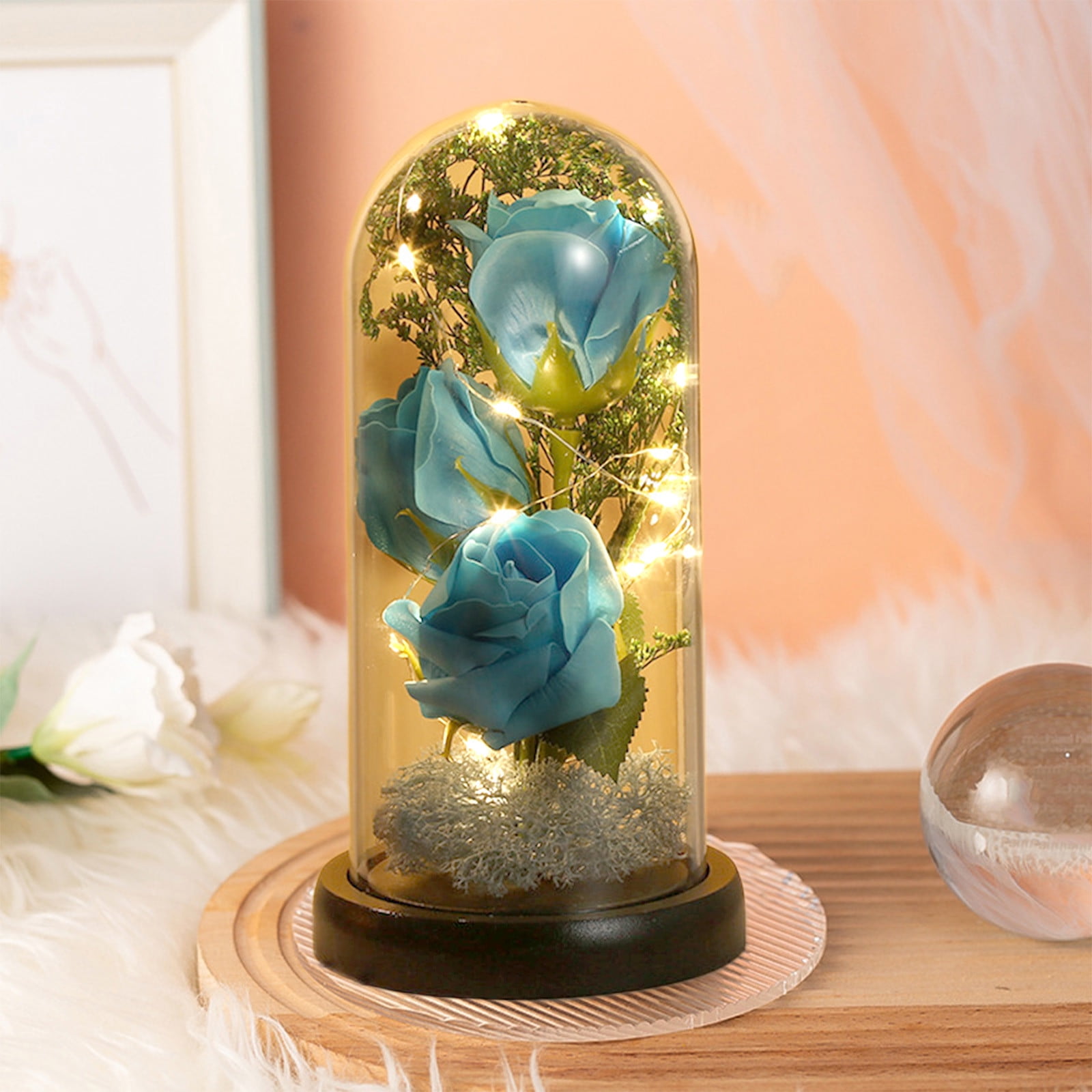 YIMWNYI LED Plastic Rose with Wooden Base, Colorful Galaxy Rose