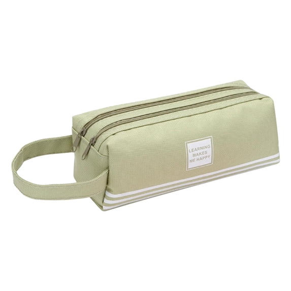 YIMWNYI Large Capacity Double-layer Canvas Pencil Case, Portable Zipper Pencil Pouch with Double-pull Design, Medium Soft and Durable, Ideal for Office and Home Use, Stripe Pattern