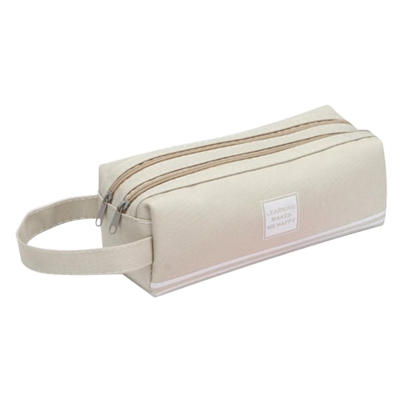 YIMWNYI Large Capacity Double-layer Canvas Pencil Case, Portable Zipper Pencil Pouch with Double-pull Design, Medium Soft and Durable, Ideal for Office and Home Use, Stripe Pattern