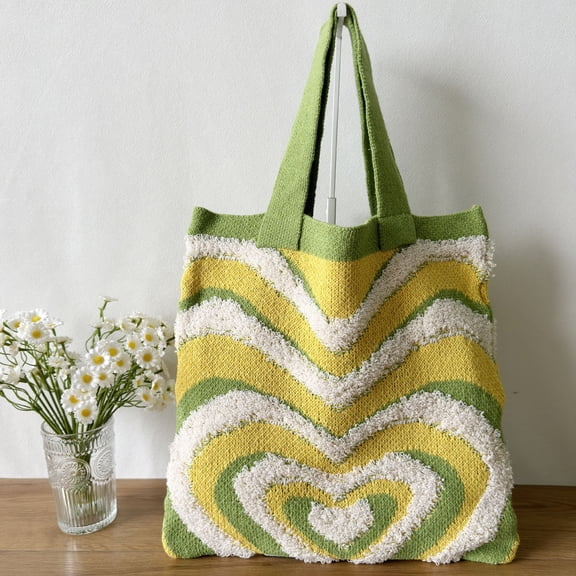 YIMWNYI Love Heart Knitted Tote Bag for Women, Warm Winter Shoulder Bag, Soft Wool Handbag, Stylish Handcrafted Purse, Spacious, Trendy and Machine Washable