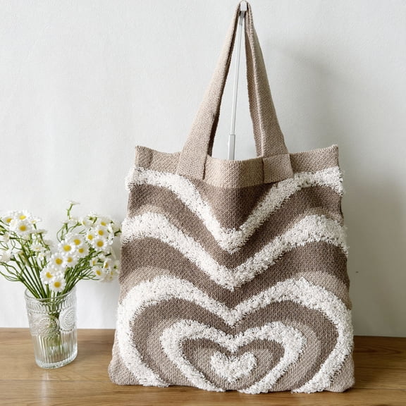 YIMWNYI Love Heart Knitted Tote Bag for Women, Warm Winter Shoulder Bag, Soft Wool Handbag, Stylish Handcrafted Purse, Spacious, Trendy and Machine Washable