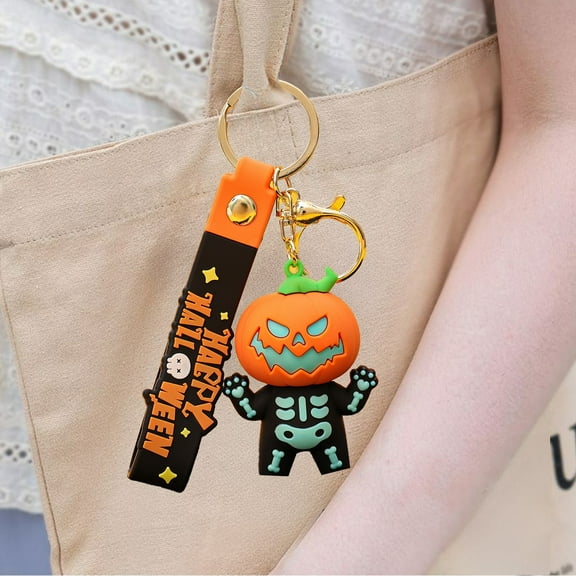 YIMWNYI Luminous Keychain Pendant, Pumpkin Lantern, Halloween Gift, Cute Backpack Accessory, Flexible PVC Strap, Fun Decorative Pendant