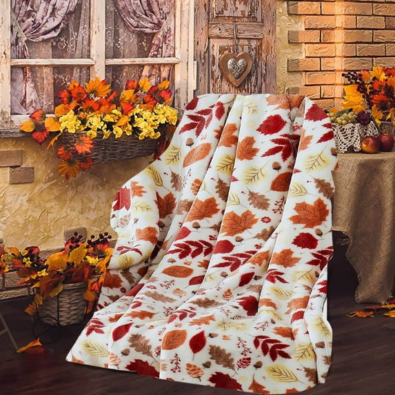 YIMWNYI Maple Leaf Printed Pattern Blanket, Soft Comfortable Home Blanket, Warm Breathable Throw Blanket for Couch, Sofa, Camping, Birthday Holiday Gift
