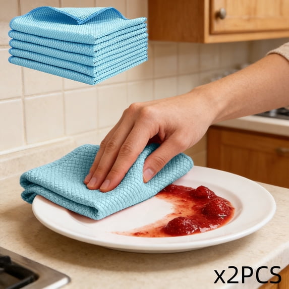 YIMWNYI Microfiber Cleaning Cloths 2 Pack, Highly Absorbent Reusable Dish Towels, Scrubbing Pads for Kitchen, Counter, Car, Glass, Furniture, Lint-Free, Durable, Heavy Duty Cleaning Rags