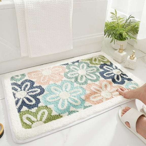 YIMWNYI Moss Floral Area Rug, Extra Thick Absorbent Bath Mat with Non-Slip Backing, Soft Microfiber Bathroom Carpet, Machine Washable, Coffee & Gray, 15.74x23.62 in, Perfect for Shower, Tub, or Sink