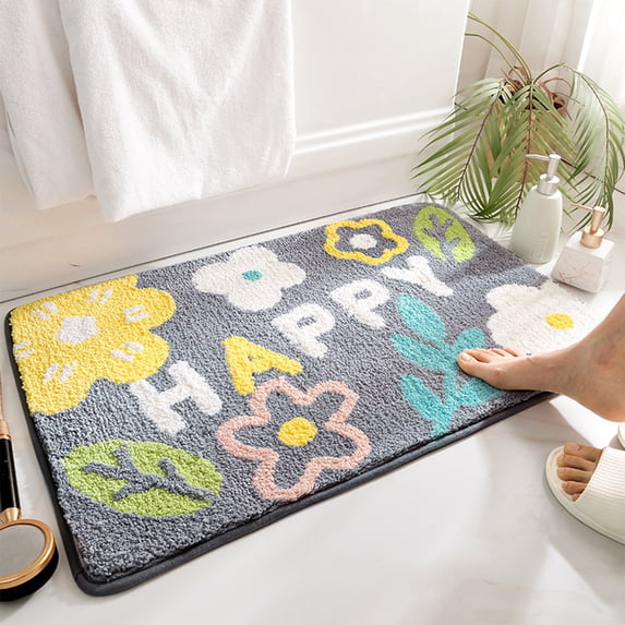 YIMWNYI Moss Floral Area Rug, Extra Thick Absorbent Bath Mat with Non-Slip Backing, Soft Microfiber Bathroom Carpet, Machine Washable, Coffee & Gray, 15.74x23.62 in, Perfect for Shower, Tub, or Sink