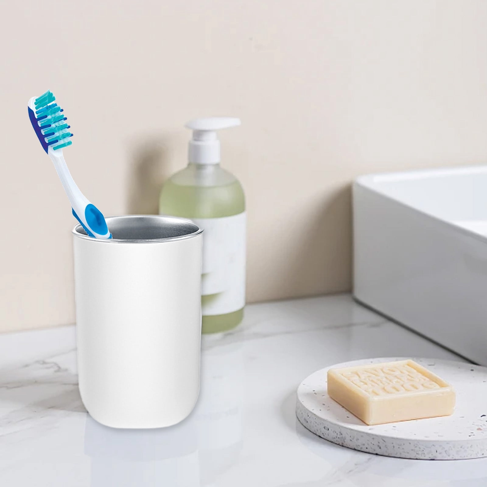 Matte Black Resin Toothbrush Holder Set - All-in-One Organizer With Mouthwash Cups For Bathroom Countertop
