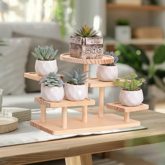 YIMWNYI Multi Layer Storage Display Stand Flower Pot Rack, Wooden Figurine Organizer, Decorative Shelf for Home, Multi-functional Display Shelf, Natural Solid Wood Material