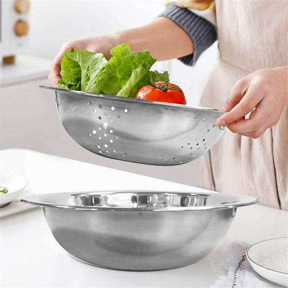 YIMWNYI Multifunctional Stainless Steel Basin 3-in-1 Colander Strainer Set with Food Grater, Cheese Grater, Rice Rinsing Bowl, and Vegetable Cutter, Kitchen Prep Tool with Container