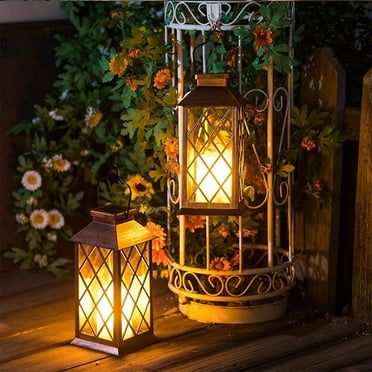 YIMWNYI Outdoor Solar Hanging Lantern with Metal Decor, LED Garden Light for Patio and Yard, Auto On/Off, IP55 Waterproof