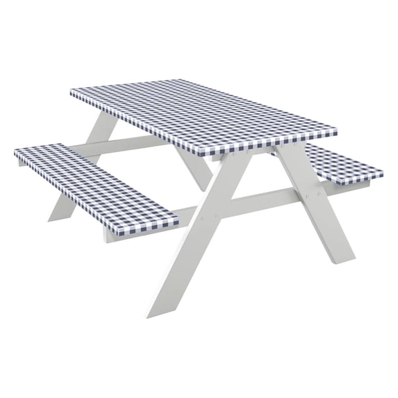 YIMWNYI Outdoor Waterproof Table Cover 3 Piece Set, Elastic Picnic Tablecloth with Flannel Back, Stain-Resistant, Scratch-Proof, Easy Clean Vinyl Cover for Patio, Garden, BBQ, Party