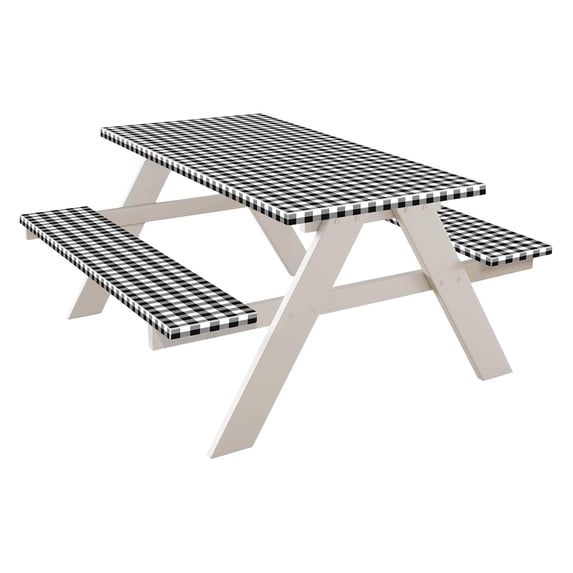 YIMWNYI Outdoor Waterproof Table Cover 3 Piece Set, Elastic Picnic Tablecloth with Flannel Back, Stain-Resistant, Scratch-Proof, Easy Clean Vinyl Cover for Patio, Garden, BBQ, Party