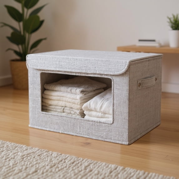 YIMWNYI PVC Front Window Visible Storage Box, Foldable Storage Organizer, Durable Polyester, Waterproof Toy and Clothing Storage, Non Woven Handles, Easy to Clean, Multi-Scene Use