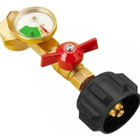 YIMWNYI Propane Refill Adapter for 1LB Tank, Elbow Adapter with Gauge and Valve for Converting 5-40LB Propane Tanks to 1LB, Outdoor Camping, BBQ, Grill, Stove Use, Three-Color Luminous Gas Gauge