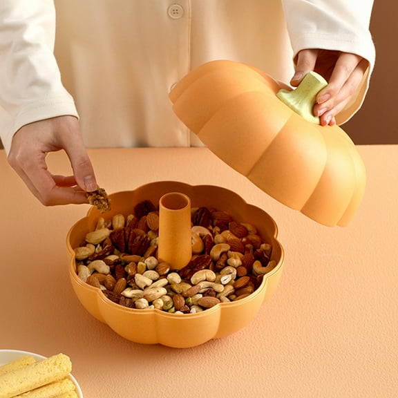 YIMWNYI Pumpkin Candy Box, Double Layer Fruit Plates, Snack Storage Box, Creative Decorative Container, Perfect for Fruits and Desserts, Great for Living Room Coffee Table