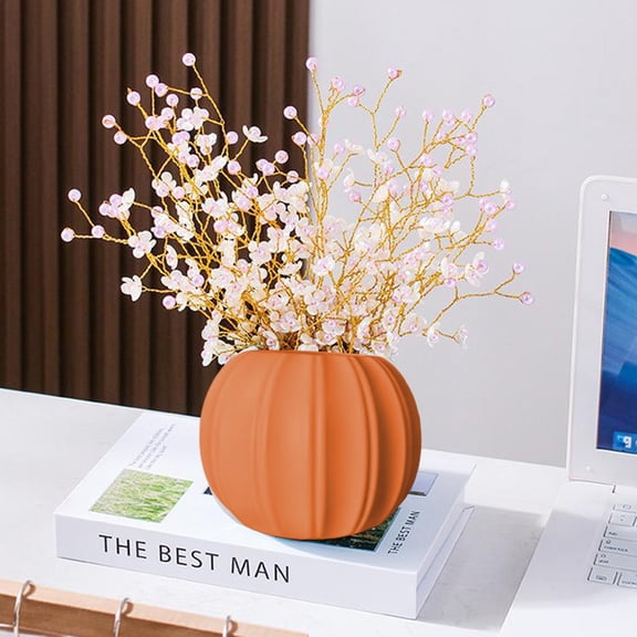 YIMWNYI Pumpkin Shape Plastic Flower Pot, Festive Decoration Vase, Indoor Outdoor Planter, Durable Easy to Clean, Perfect for Halloween and Thanksgiving, Eco-Friendly Design, Unique Home Decor