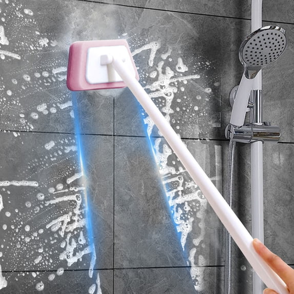 YIMWNYI Shower Cleaning Brush, Bathtub Brush, 90° Rotating Head, Detachable Sponge, Multifunctional Tile and Glass Cleaner, Easy to Use and Hang