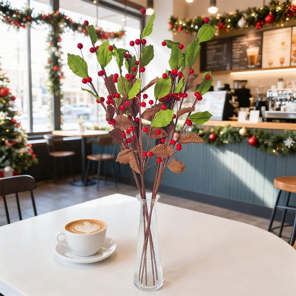 YIMWNYI Simulation Christmas Berry Cuttings, Christmas Tree Decoration, Waterproof Floral Arrangement, Lifesized Plastic Flowers, Outdoor Garden Props, Sunproof and Fade-resistant Faux Plants