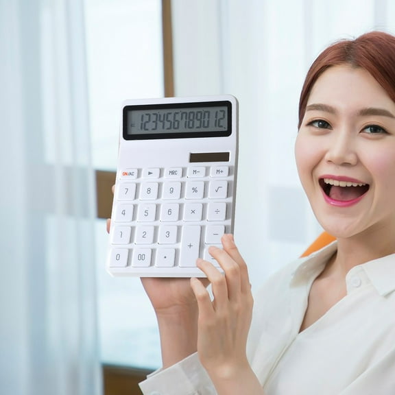 YIMWNYI Solar Calculator Large Screen, Ergonomic Portable Calculator, 12 Digit LCD Display, Compact Design for Office and Home Use, Solar Powered and Battery Operated, Lightweight and Easy to Use