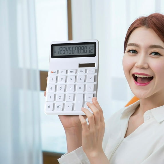 YIMWNYI Solar Calculator Large Screen, Ergonomic Portable Calculator, 12 Digit LCD Display, Compact Design for Office and Home Use, Solar Powered and Battery Operated, Lightweight and Easy to Use